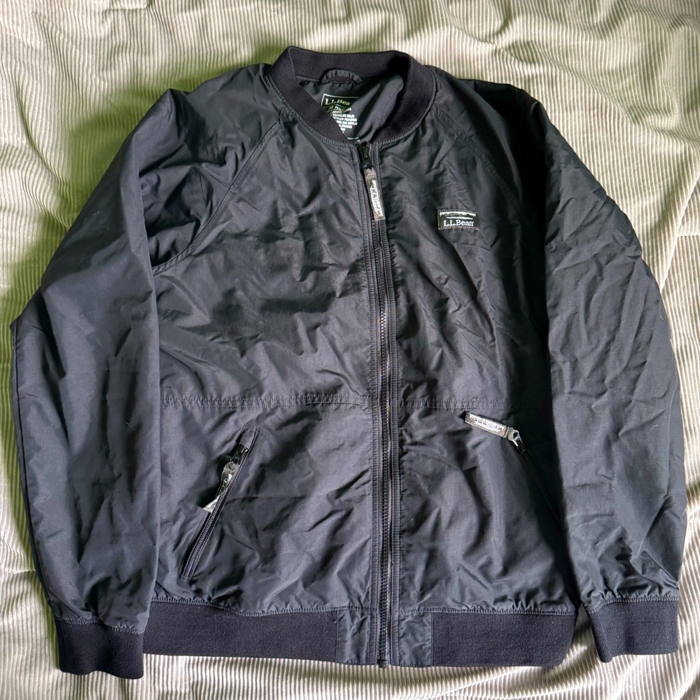 LL BEAN - Black Bomber Jacket with fleece linking in Medium